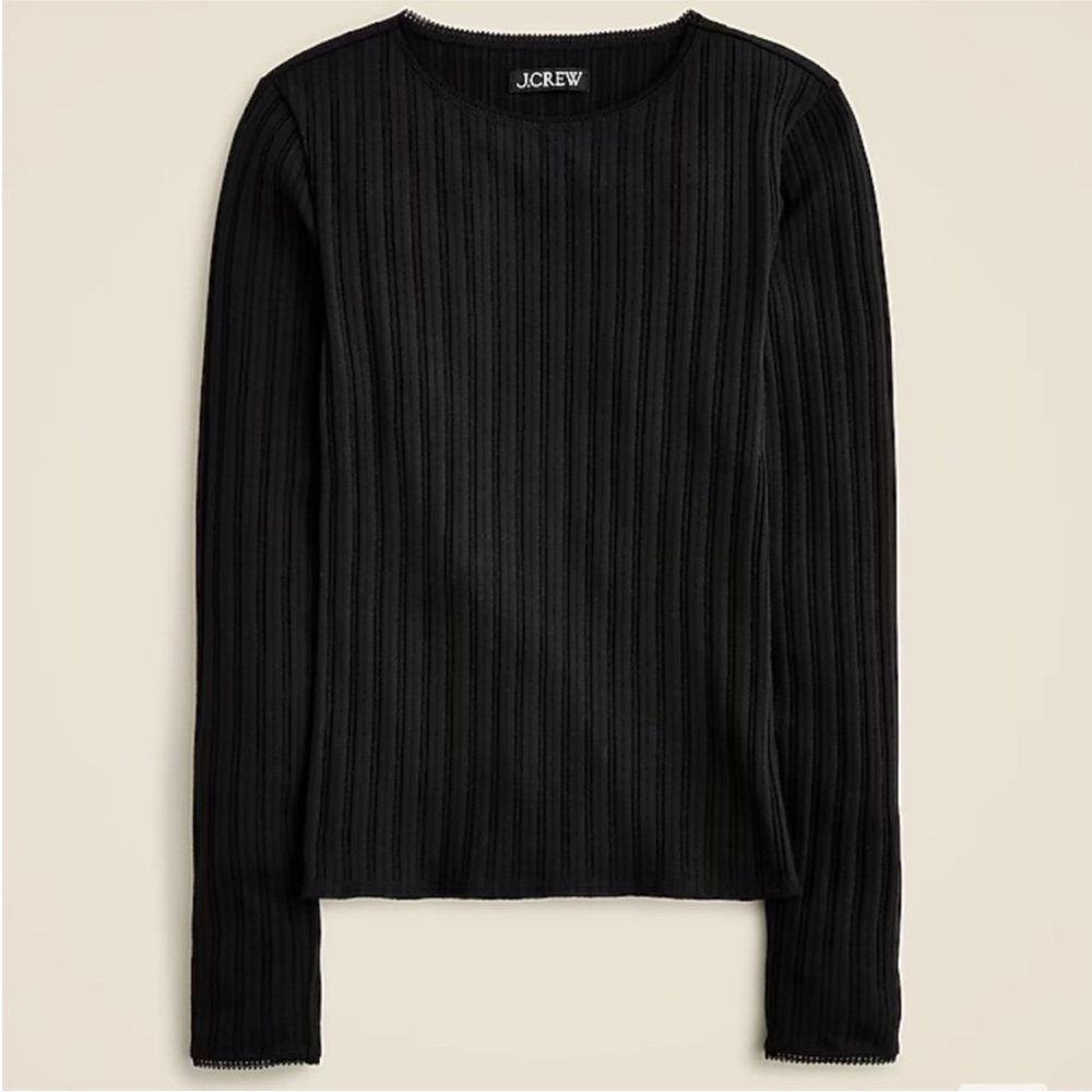 J. Crew Black Pointelle Ribbed Knit Top - Brand New With Tags